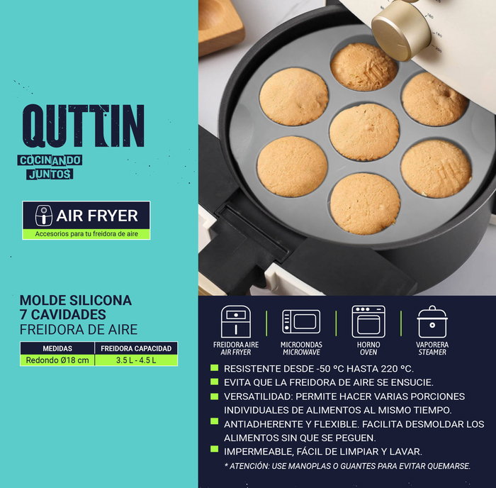 Quttin Molde Silicona 7 Huecos Air Fryer 18 x 5 cm (24 Unidades)