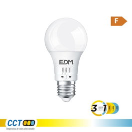 Edm Bombilla LED Estándar A60 E27, 10W, 932LM, 3 Temperaturas de Color (3000K-4000K-6500K), F, 220-240V, 25.000H Vida, 60 x 116 mm
