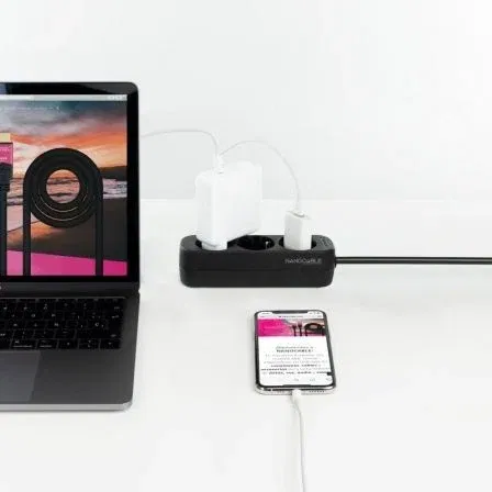 Nano Cable Regleta 10.38.0003-NS-BK con 3 Tomas de Corriente y Protección Infantil, Cable 1.4m, Negra