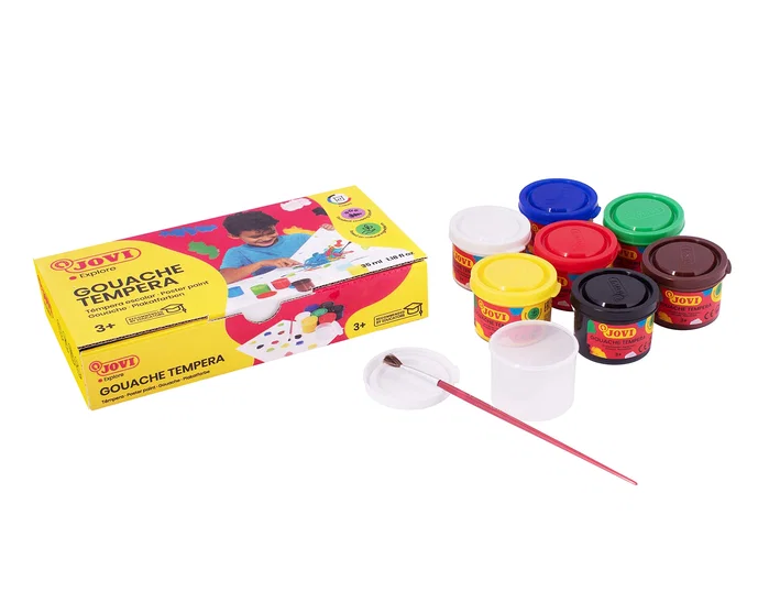 Jovi Estuche de Témpera Escolar 7 Botes de 35 ml con Pincel Surtido