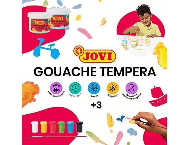 Jovi Estuche de Témpera Escolar 7 Botes de 35 ml con Pincel Surtido