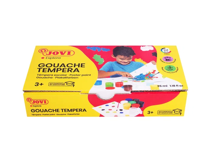 Jovi Estuche de Témpera Escolar 7 Botes de 35 ml con Pincel Surtido