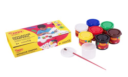 Jovi Estuche de Témperas Escolares de 7 Botes de 35 ml con Pincel
