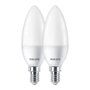 Philips Bombilla LED Vela E14 7W (Equivalente 60W) 806 Lm 2700K Luz Cálida No Regulable Clase E - Pack de 2 Unidades