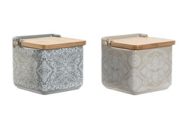 DKD Home Decor Salero Indio Delhi 2023 Beige Azul Dolomita y Bambú 12.5 x 12 x 14 cm (2 Unidades)