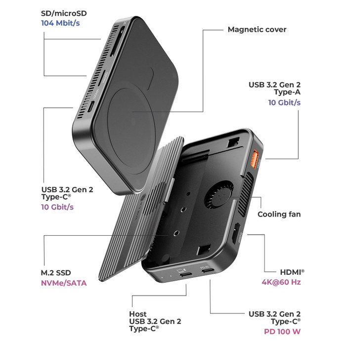 ICY BOX IB-DK4071M-CU31 Multi Docking Station SSD M.2 USB 3.2 Gen 2 Type-C Negro