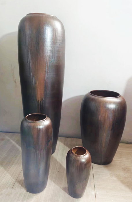 DKD Home Decor Ánfora de Cerámica Vidriada Marrón Oscuro