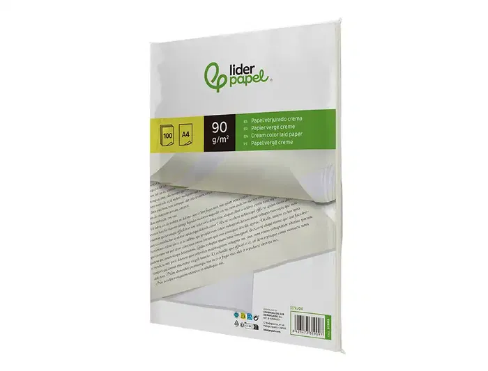 Liderpapel Papel Verjurado A4 90g/m2 Crema Paquete de 100 Hojas Liderpapel Papel Verjurado A4 90g/m2 Crema Paquete de 100 Hojas