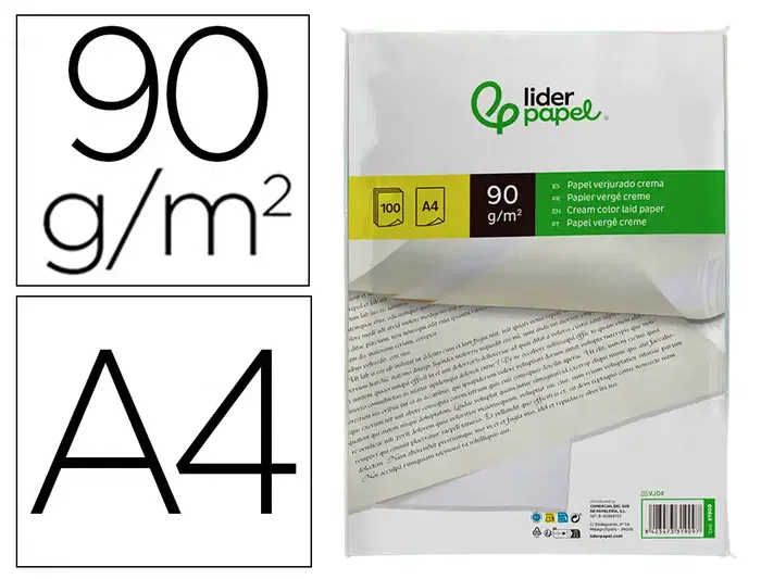 Liderpapel Papel Verjurado A4 90g/m2 Crema Paquete de 100 Hojas Liderpapel Papel Verjurado A4 90g/m2 Crema Paquete de 100 Hojas