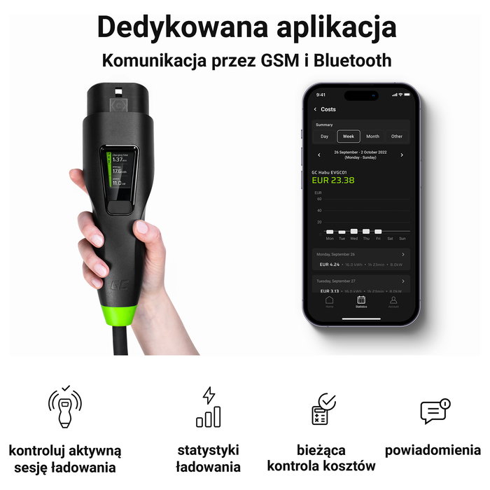 Green Cell Habu EV-Ladestation 7m 2-in-1 11kw Black Cargador para Vehículos Eléctricos Green Cell Habu EV-Ladestation 7m 2-in-1 11kw Black Cargador para Vehículos Eléctricos