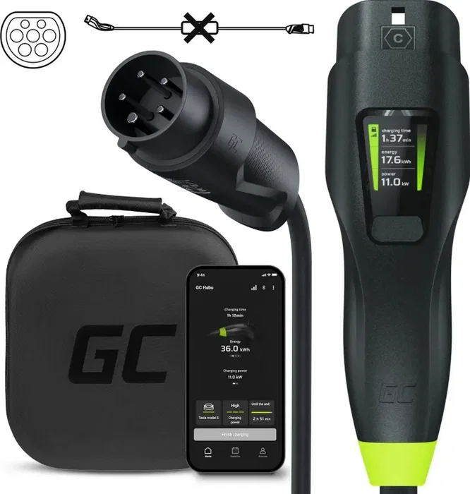 Green Cell Habu EV-Ladestation 7m 2-in-1 11kw Black Green Cell Habu EV-Ladestation 7m 2-in-1 11kw Black