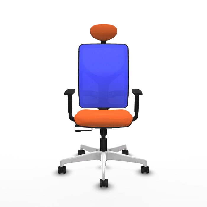 PIQUERAS Y CRESPO Silla de oficina Motilla con mecanismo Sincro/Traslack, Tela Naranja y Malla Azul PIQUERAS Y CRESPO Silla de oficina Motilla con mecanismo Sincro/Traslack, Tela Naranja y Malla Azul