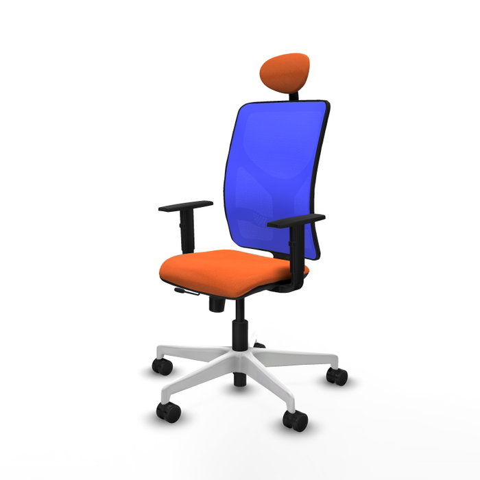 PIQUERAS Y CRESPO Silla de oficina Motilla con mecanismo Sincro/Traslack, Tela Naranja y Malla Azul PIQUERAS Y CRESPO Silla de oficina Motilla con mecanismo Sincro/Traslack, Tela Naranja y Malla Azul