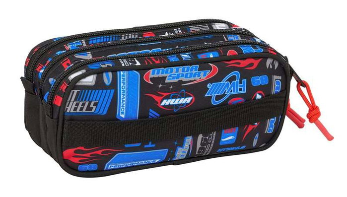 SAFTA Bolso Escolar Portatodo Triple Big Hot Wheels 100x215x80 mm - Estuche con Tres Cremalleras