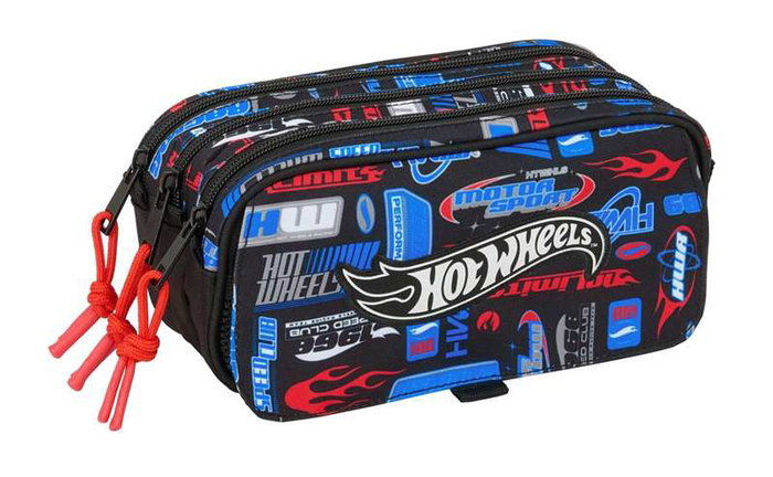 SAFTA Bolso Escolar Portatodo Triple Big Hot Wheels 100x215x80 mm - Estuche con Tres Cremalleras