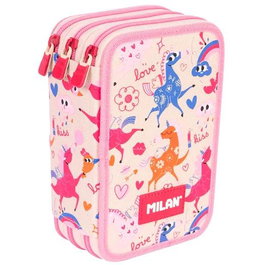 Milan Estuche 3 Pisos Con Contenido Serie Especial Flowicorn Beige para material escolar