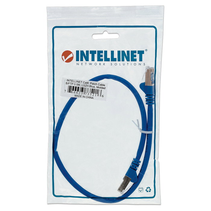 Intellinet Cable de red RJ45 Cat6 0,5 metros, S/FTP blindado, cobre, LSZH, azul - garantía de por vida