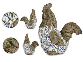 Figura Gallo Mosaico Azul Poliresina Ibergarden 22.5x46x41.5 cm (Set de 2)