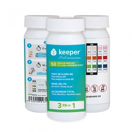KEEPER Bote de 50 Tiras de Análisis de Medidor Cloro/pH/ALK