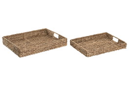 DKD Home Decor Set de 2 Bandejas de Decoración de Jacinto de Agua Natural
