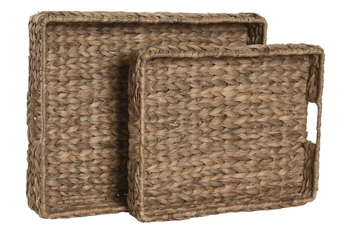 DKD Home Decor Set de 2 Bandejas de Decoración de Jacinto de Agua Natural