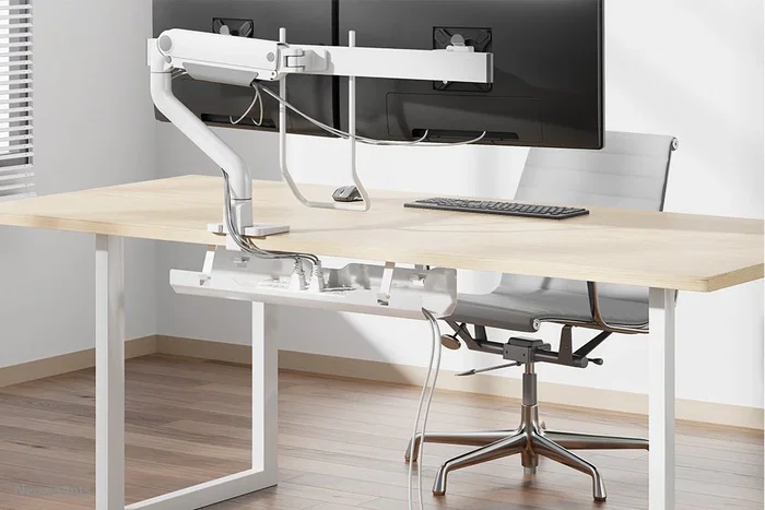 Neomounts ADS07-122WH Bandeja Organizadora de Cables para Escritorio, Acero Blanco, Montaje con Tornillos, 1 Pieza