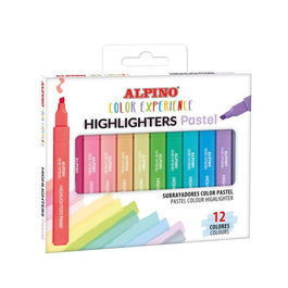 Alpino SU000012 Estuche 12 Subrayadores Pastel Color Experience Punta Biselada Tinta Base Agua