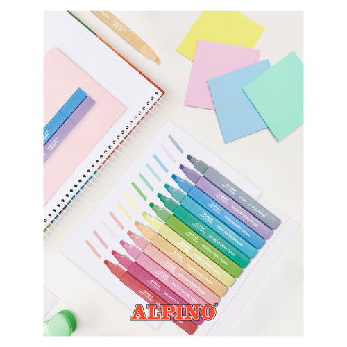 Alpino SU000012 Estuche 12 Subrayadores Pastel Color Experience Punta Biselada Tinta Base Agua