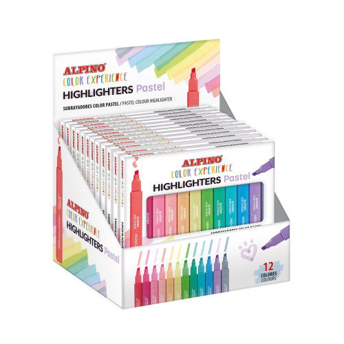 Alpino SU000012 Estuche 12 Subrayadores Pastel Color Experience Punta Biselada Tinta Base Agua