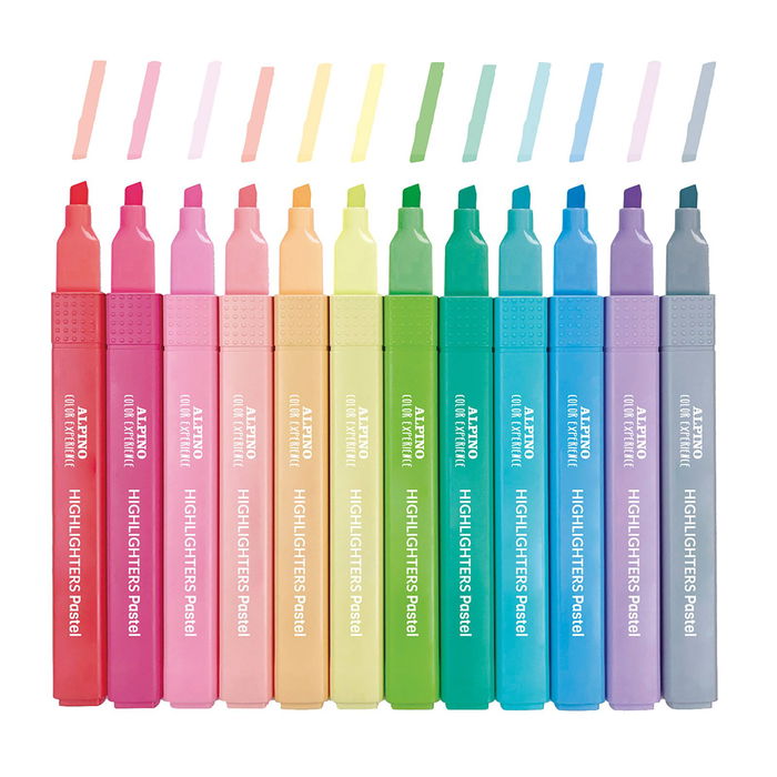 Alpino SU000012 Estuche 12 Subrayadores Pastel Color Experience Punta Biselada Tinta Base Agua