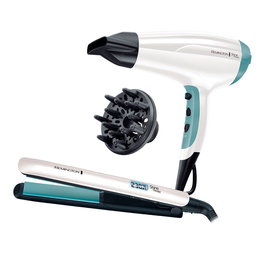 Remington Secador D5216 + Plancha S8500 Shine Therapy, 2300W, Placas Cerámica Argán, Iones, Ajustes Temperatura