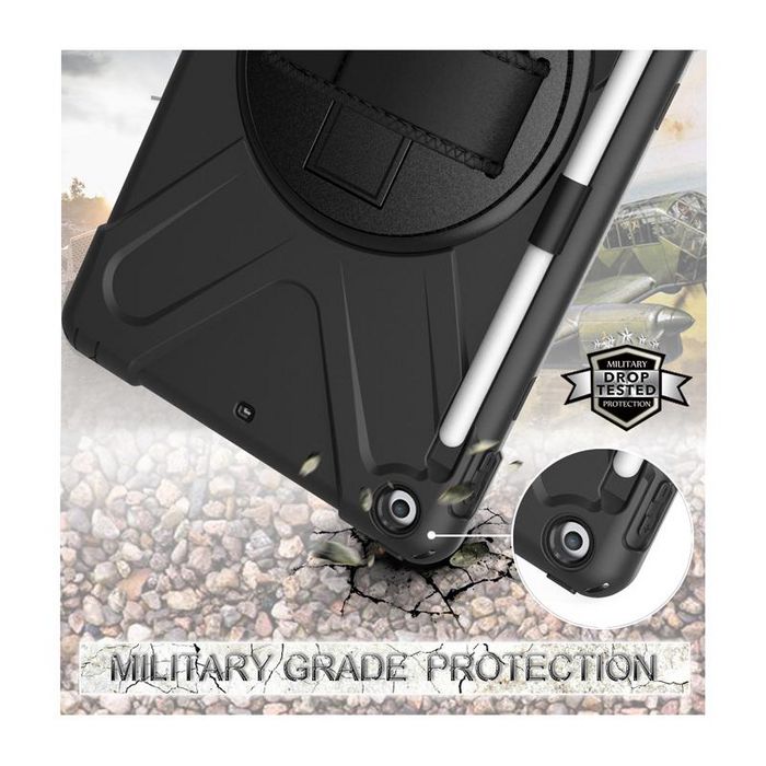 eSTUFF Funda Defender para iPad 9.7 pulgadas (2018/2017) modelo AUSTIN, 360 grados, anti-impactos, con soporte y correa - Negro