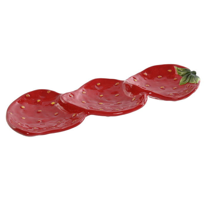 DKD Home Decor Bandeja de Gres FRESAS Rojo 32x11,5x3,2 cm