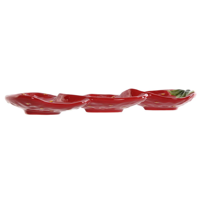 DKD Home Decor Bandeja de Gres FRESAS Rojo 32x11,5x3,2 cm