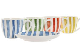 DKD Home Decor Tazas de Café Mediterraneo, Porcelana, Set de 6 Piezas, Azul, Verde, Coral, Amarillo, Apto Microondas y Lavavajillas, 90ml, 6.2 x 5.5 x 8.5 cm