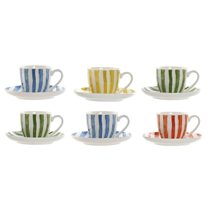 DKD Home Decor Set de Café de Porcelana Rayas 6 Piezas 90ml