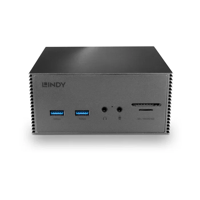 Lindy 43378 Base/Docking Station para Portátil con USB-C, Ethernet 100 Mbit/s, 2x HDMI, DisplayPort, Lector SD y 6 Puertos USB - Gris