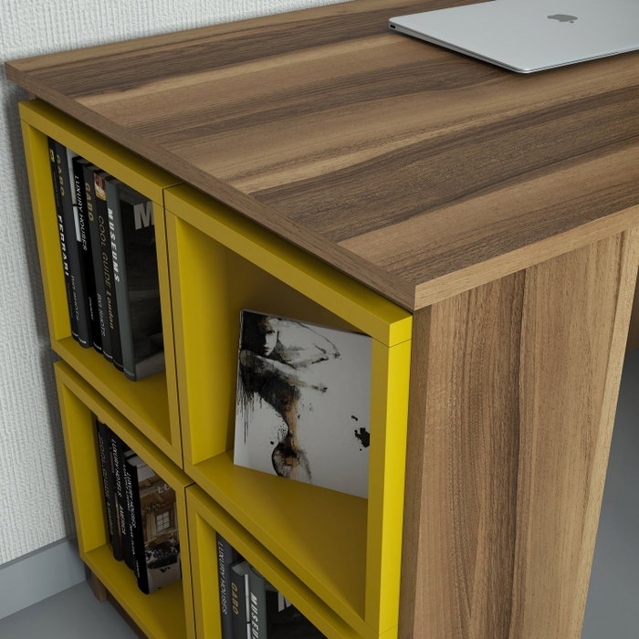 Hanah Home Mesa de Estudio Nogal y Amarillo 120cm x 75cm x 65cm