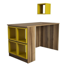 Hanah Home Mesa de Estudio Nogal y Amarillo 120cm x 75cm x 65cm