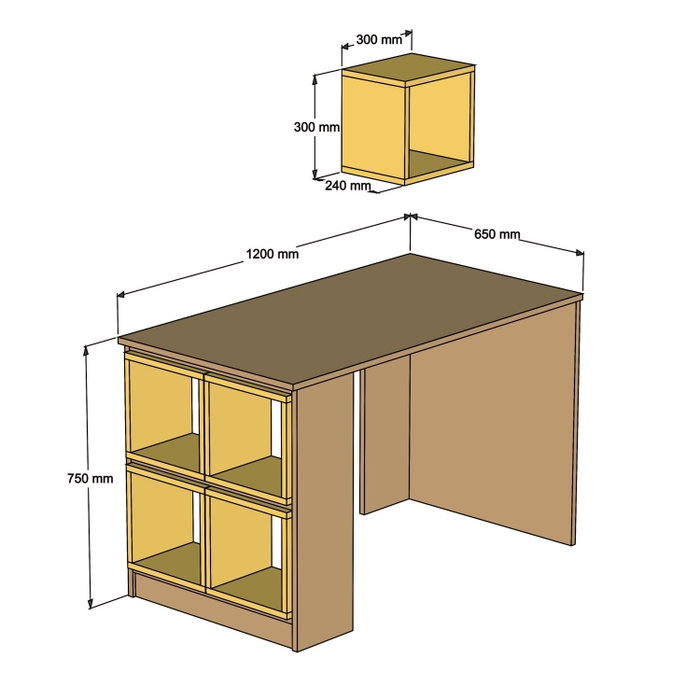 Hanah Home Mesa de Estudio Nogal y Amarillo 120cm x 75cm x 65cm
