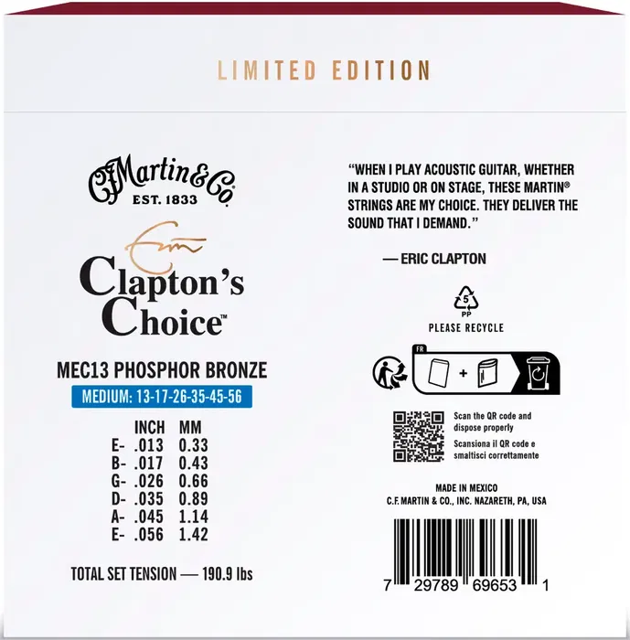 MARTIN Juego Acústica Eric Clapton Ltd 92/8 Phosphor Bronze Medium 13-56