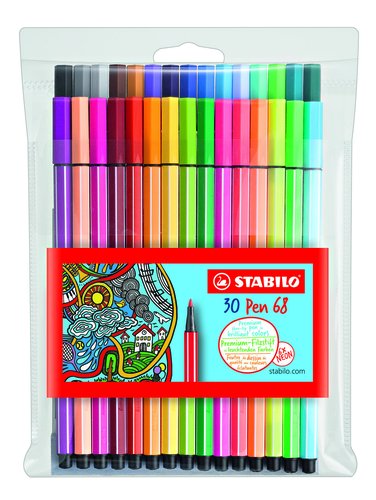 Stabilo Rotulador Pen 68 Estuche de 24 Colores Estándar + 6 Colores Neón