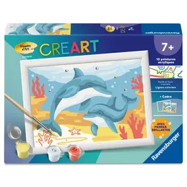 Ravensburger CreArt Kids Pintar por números Kit 12023220 - Delfines y Corales 13x18cm, para niños a partir de 7 años
