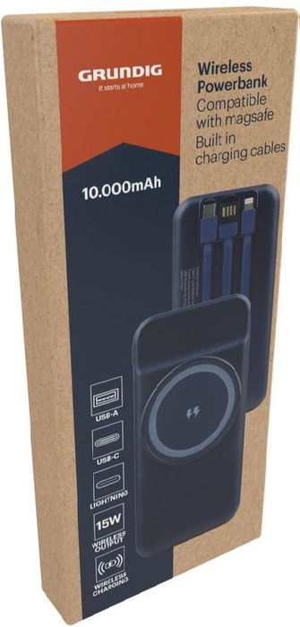 GRUNDIG Powerbank 10000 mAh con MagSafe y Cables Incluidos - Carga Inalámbrica 15W