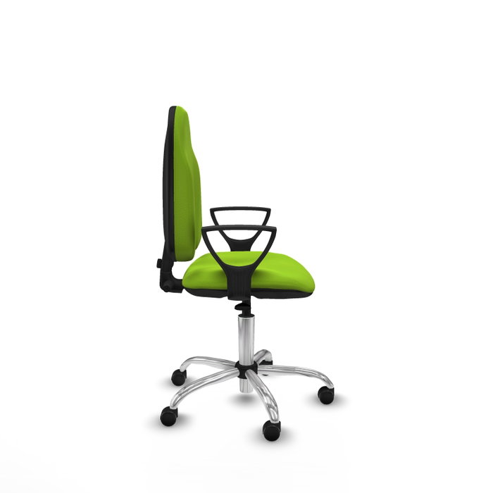 Silla de oficina Algarra con mecanismo Contacto permanente básico tapizada con Similpiel color Pistacho. Equipada con Base cromada, Brazos fijos y Ruedas de parqué Silla de oficina Algarra con mecanismo Contacto permanente básico tapizada con Similpiel color Pistacho. Equipada con Base cromada, Brazos fijos y Ruedas de parqué