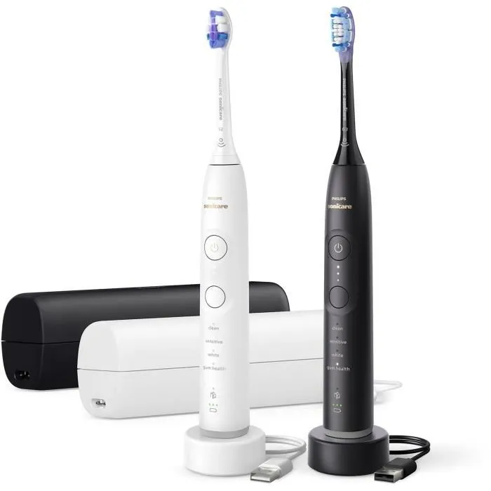 Philips Cepillo de dientes eléctrico Sonicare Serie 7100 HX7429/02 Mango Doble Blanco y Negro
