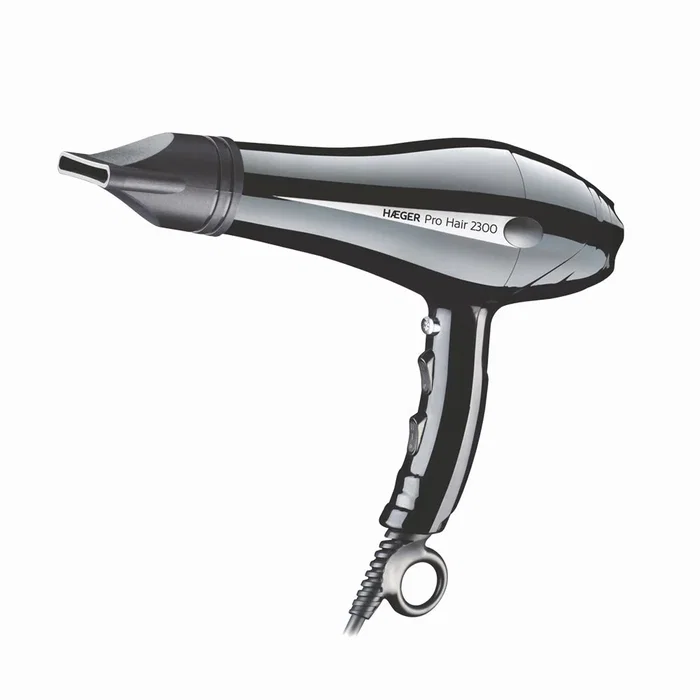 Haeger Pro Hair Secador de Pelo 2300W - 2 Velocidades, 3 Temperaturas, Protección Sobrec., con Concentrador y Difusor - Negro