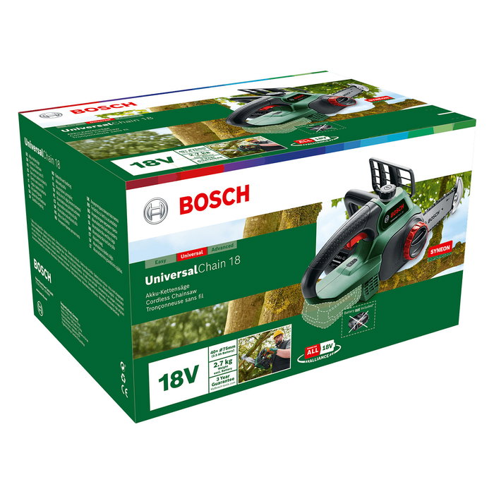 Bosch UniversalChain 18 Motosierra a Batería, 20 cm de longitud de hoja