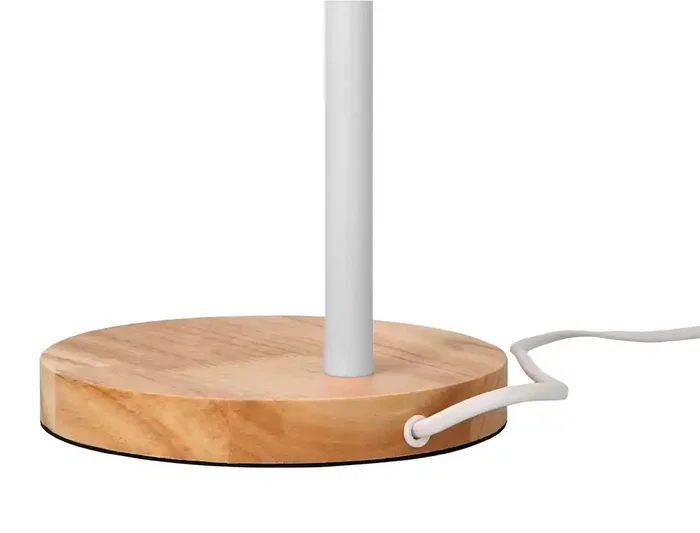 Q-Connect Orion - Lámpara de Escritorio de Metal con Detalles de Madera y Brazo Flexible, Color Blanco, para Oficina, 40W Máx, Incluye Interruptor, Certificaciones CE/RoHS