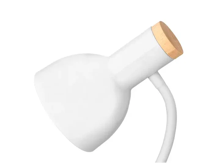 Q-Connect Orion - Lámpara de Escritorio de Metal con Detalles de Madera y Brazo Flexible, Color Blanco, para Oficina, 40W Máx, Incluye Interruptor, Certificaciones CE/RoHS